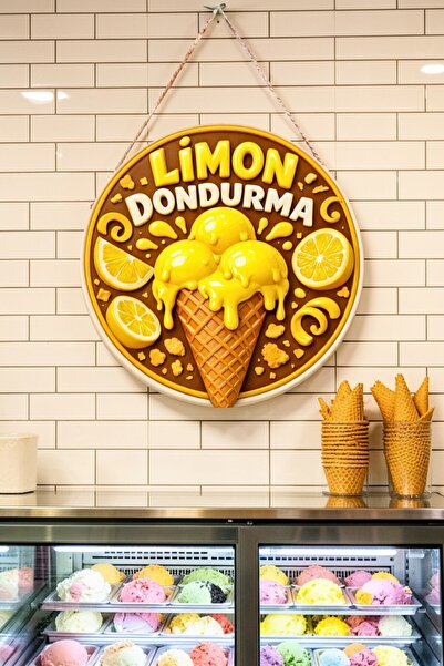 Nod Διακοσμητικό Ξύλινο Στολίδι Τοίχου Πόρτας με Σχέδιο Παγωτού Λεμόνι, Διακο...