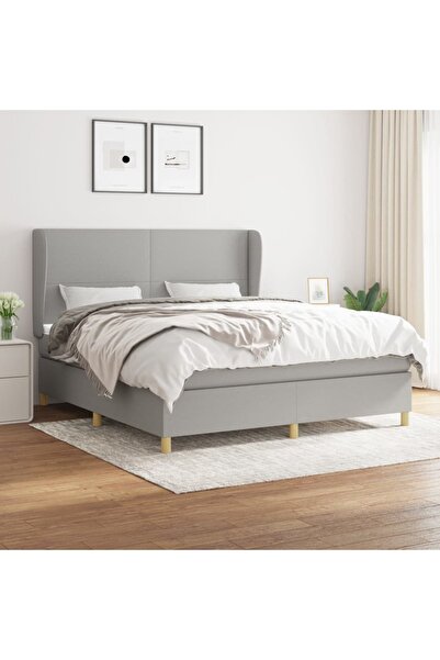 Concept Pat continental cu saltea, gri deschis, 160x200 cm, textil