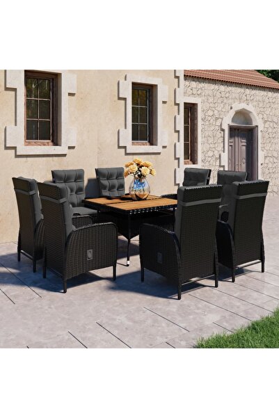 Concept Σετ επίπλων κήπου, 9 τεμάχια, μαύρο, πολυεστέρας/ξύλο ακακίας