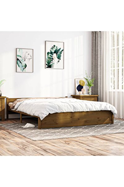 Concept Σκελετός κρεβατιού, μελί καφέ, 200x200 εκ., μασίφ ξύλο