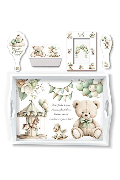 OEM Set de mot Ursulet Verde pentru fetite si baieti cu tavita mot si accesorii