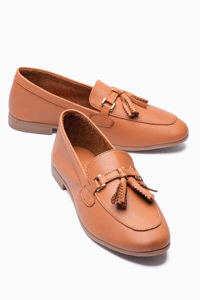 Mubiano Women's Genuine Leather Ballet Flats Tassel Detailed Loafers Perina Taba