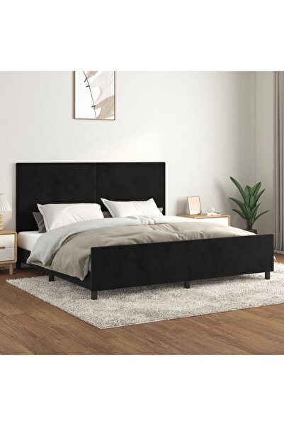 Concept Cadru de pat cu tăblie, negru, 200x200 cm, catifea