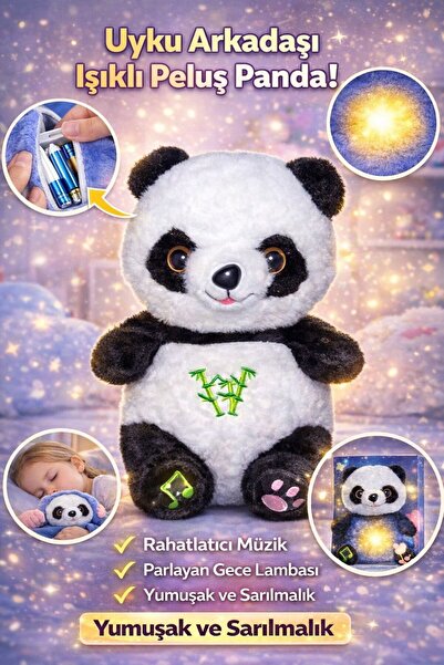 ZİVENTA 25Cm Nefes Alan Uyku Arkadaşı Panda Sesli Işıklı Yumuşacık Peluş Sevg...