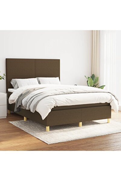 Concept Pat continental cu saltea, maro închis, 140x200 cm, textil