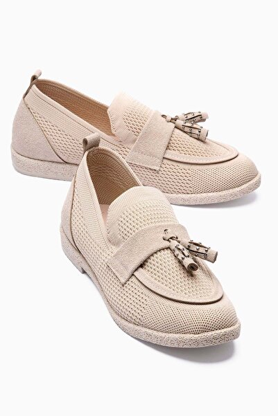 Mubiano Tricotaje de damă loafers piele întoarsă Detaliat cu ciucuri ușor Pan...