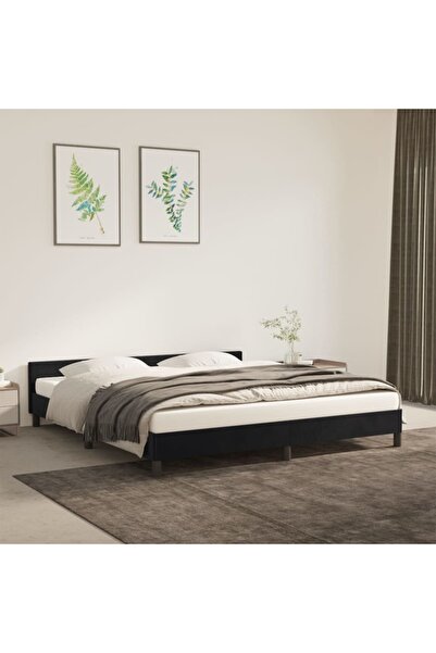 Concept Cadru de pat cu tăblie, negru, 180x200 cm, catifea