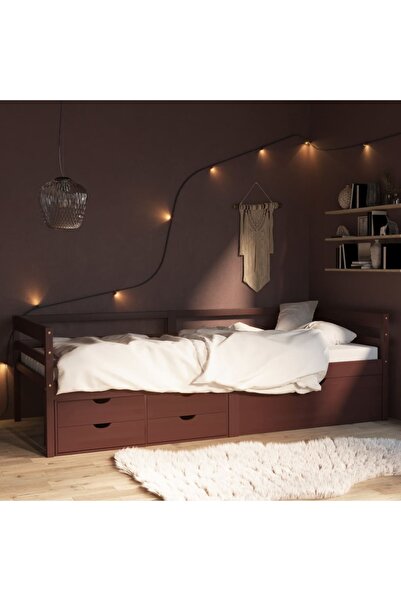 Concept Bed frame with drawers & wardrobe dark brown 90x200 cm pine wood