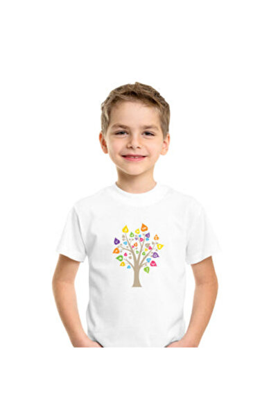 Printoot Kids' Arabic Alphabet Tree Graphic T-Shirt White Cotton Short Sleeve...