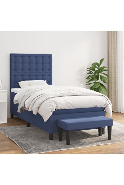 Concept Pat box spring cu saltea, albastru, 90x190 cm, textil