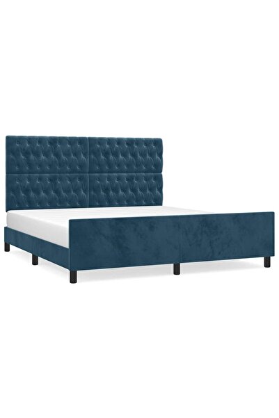 Syfax Cadru de pat cu tablie, albastru inchis, 180x200 cm, catifea