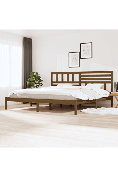 Concept Σκελετός κρεβατιού, μελί καφέ, 200x200 εκ., μασίφ ξύλο πεύκου