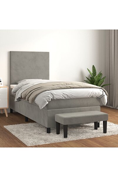 Concept Pat box spring cu saltea, gri deschis, 90x190 cm, catifea