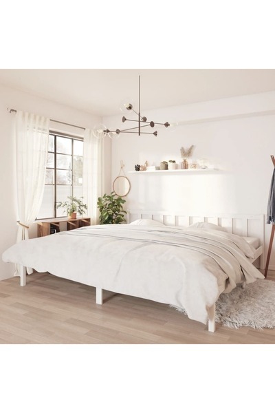 Concept Σκελετός κρεβατιού, λευκό, 200x200 εκ., μασίφ ξύλο πεύκου