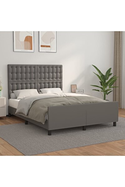 Concept Cadru de pat cu tăblie, gri, 140x200 cm, piele ecologică