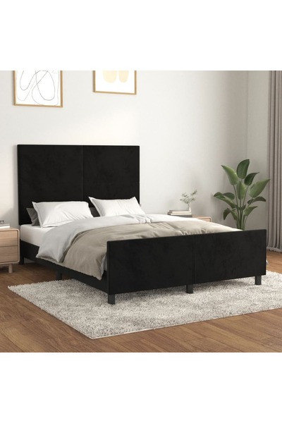 Concept Cadru de pat cu tăblie, negru, 140x200 cm, catifea