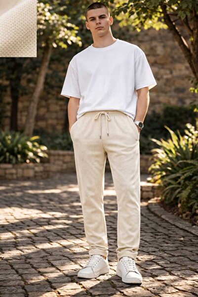 ANATOLIATEKSTILE Men's Textured Casual Pants – Comfortable Fit, Elastic Waist...