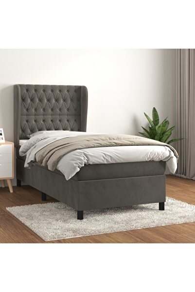 Concept Pat box spring cu saltea, gri închis, 100x200 cm, catifea