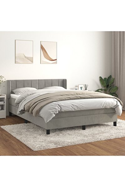 Concept Pat box spring cu saltea, gri deschis, 140x200 cm, catifea