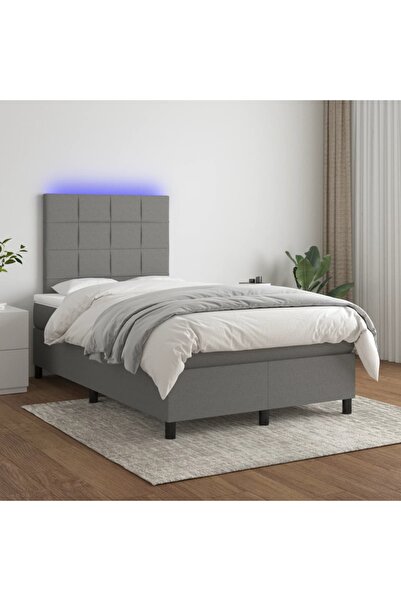 Concept Pat cu arcuri, saltea și LED, gri închis, 120x200 cm, textil