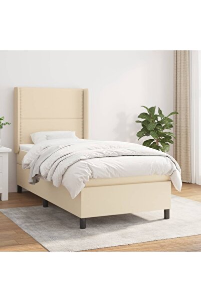 Concept Pat box spring cu saltea, crem, 90x190 cm, textil