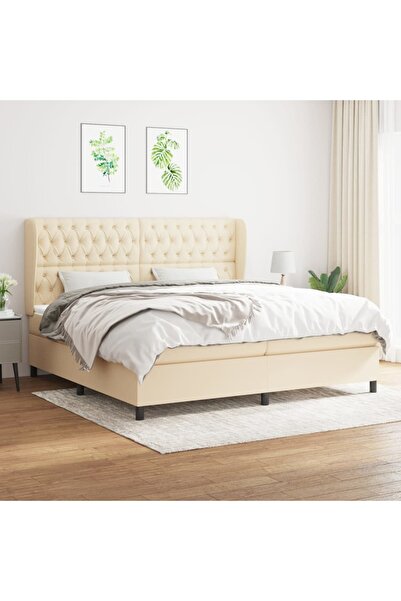 Concept Pat box spring cu saltea, crem, 200x200 cm, textil