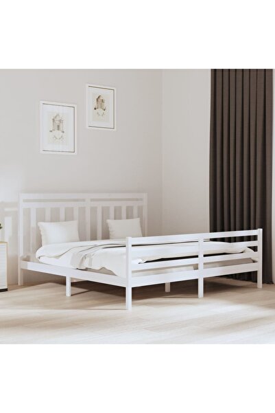 Concept Cadru de pat, alb, 200x200 cm, lemn masiv