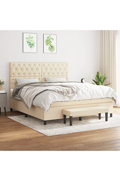 Concept Pat box spring cu saltea, crem, 160x200 cm, material textil