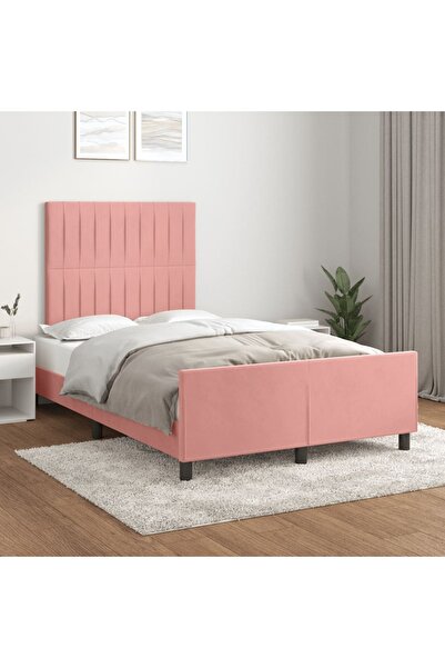 Concept Σκελετός κρεβατιού με κεφαλάρι, ροζ, 120x200 εκ., Βελούδο