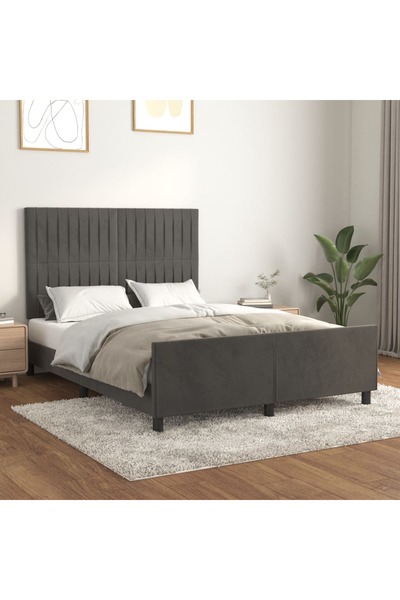 Concept Cadru de pat cu tăblie, gri închis, 140x200 cm, catifea