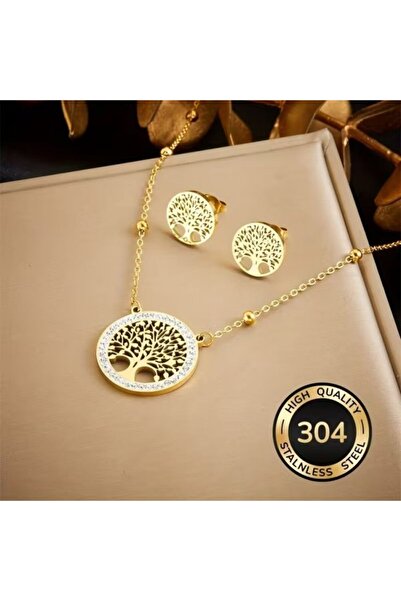OEM Luxury Jewelry Set "Tree of Life" – 18K Gold Plated Stainless Steel and C...