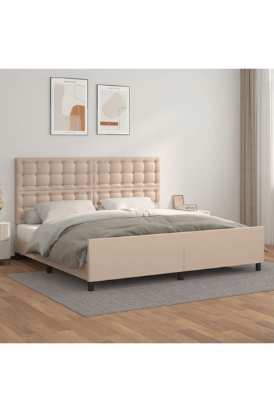 Concept Σκελετός κρεβατιού με κεφαλάρι, καπουτσίνο, 200x200 cm, οικολογικό Δε...