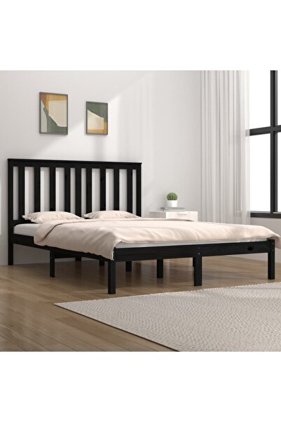 Concept Cadru de pat, negru, 140x190 cm, lemn masiv de pin