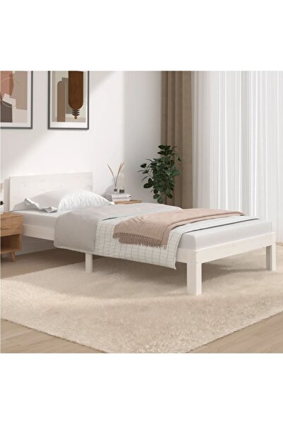 Concept Cadru de pat, alb, 100x200 cm, lemn masiv de pin