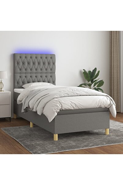 Concept Pat cu arcuri, saltea și LED, gri închis, 80x200 cm, textil