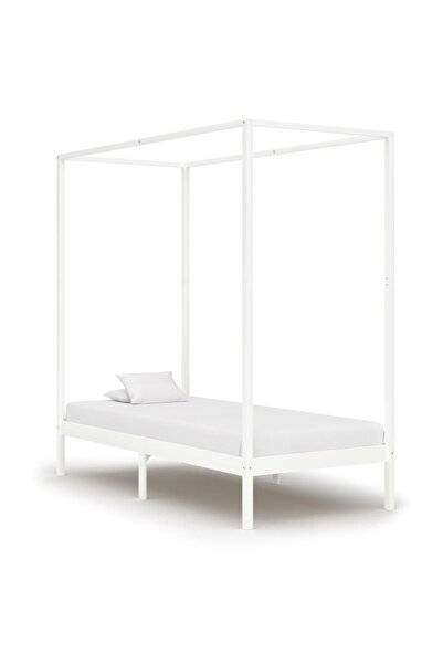Concept Cadru pat cu baldachin, alb, 100 x 200 cm, lemn masiv de pin