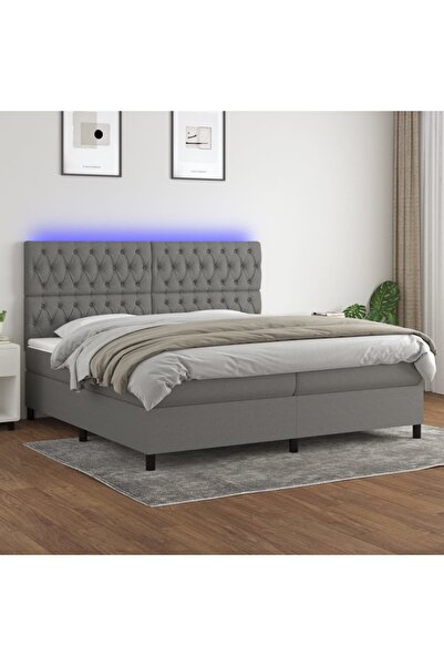 Concept Pat cu arcuri, saltea și LED, gri închis, 200x200 cm, textil