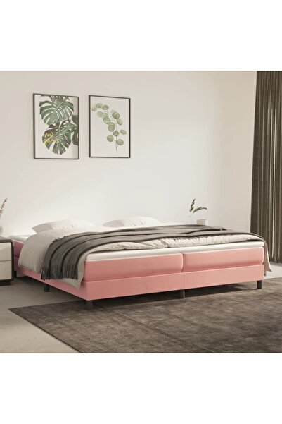 Concept Pat box spring cu saltea, roz, 200x200 cm, catifea