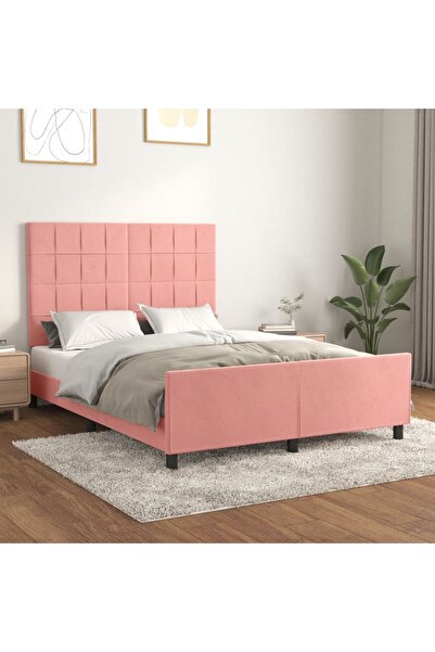 Concept Cadru de pat cu tăblie, roz, 140x190 cm, catifea