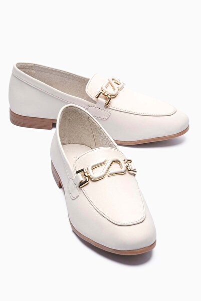 Mubiano Women's Genuine Leather Ballet Flats Metal Accessory Detail Loafers S...