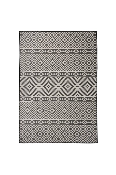 Concept Χαλί εξωτερικού χώρου, μαύρες ρίγες, 140x200 εκ., επίπεδη ύφανση