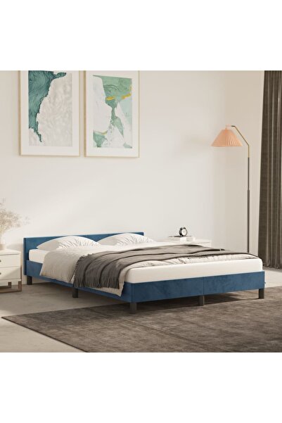 Concept Cadru de pat cu tăblie, albastru închis, 140x200 cm, catifea