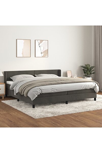 Concept Pat box spring cu saltea, gri închis, 200x200 cm, catifea