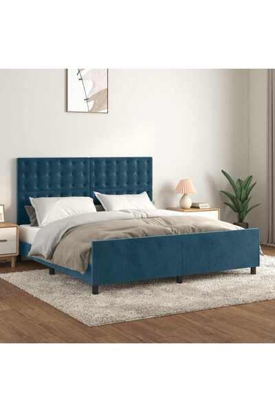 Concept Σκελετός κρεβατιού με κεφαλάρι, σκούρο μπλε, 180x200 εκ., Βελούδο