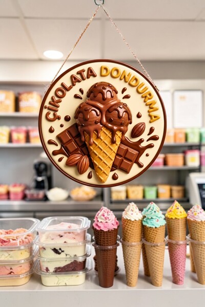 Nod Ornament de perete pentru ușă cu șnur din lemn, cu imagine de înghețată d...