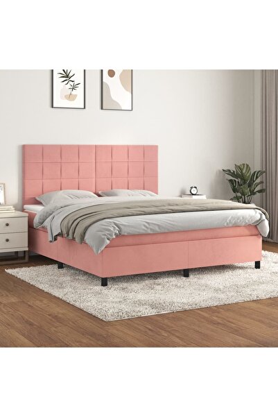 Concept Pat box spring cu saltea, roz, 180x200 cm, catifea