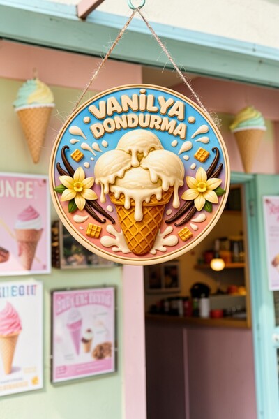 Nod Ornament de perete pentru ușă cu șnur din lemn, cu design de înghețată cu...