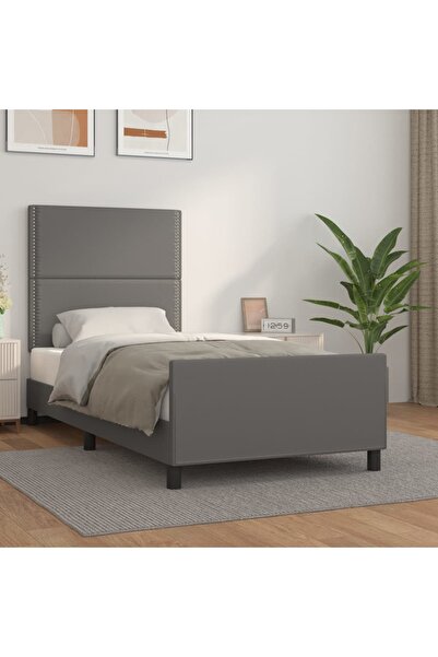 Concept Σκελετός κρεβατιού με κεφαλάρι, γκρι, 90x190 cm, οικολογικό Δερμάτινο