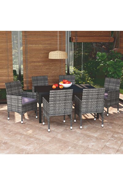 Concept Σετ τραπεζιού κήπου με μαξιλάρια, 7 τεμάχια, γκρι, πολυεστέρας