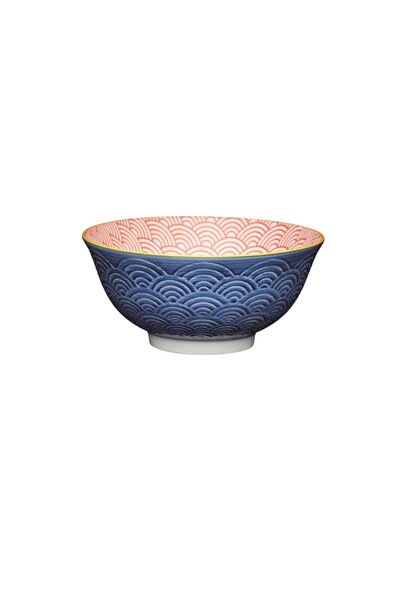 MIKASA Kcbowl27 Glazed Ceramic Bowl with Blue Curve Pattern